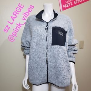 VS PINK L Grey Sherpa Full Zip Reversible Jacket